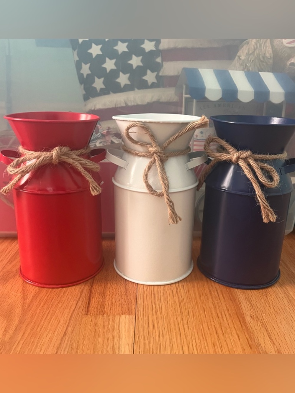 Patriotic milk canisters